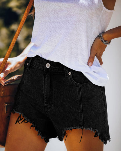 Women Casual Jean Shorts 2025 Trendy Boyfriend High Waisted Denim Shorts Stretchy Frayed Dress Shorts for Summer（Black,M）