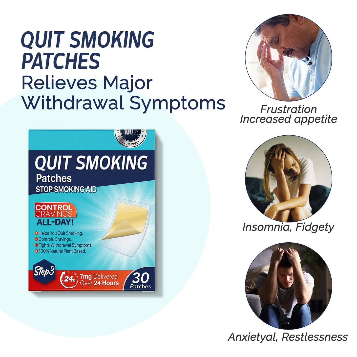 Step 3 Quit Smoking Patches, 7mg Stop Smoking Aids Patches, Easy & Effective Anti-Stickers, Helping Quit Patch, 30 Count Quit Smoking Stickers That Work with 2 Weeks