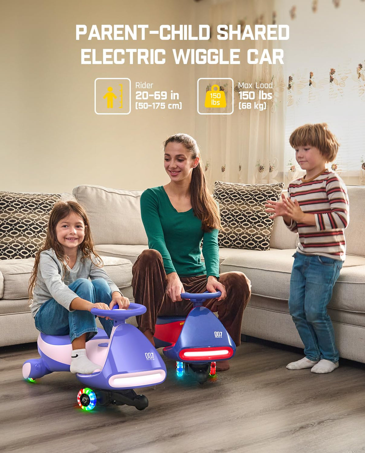 FanttikRide N7 Pro Electric Wiggle Car with Pedal, Rechargeable Battery, CyberWiggle, 2 in 1 Swing Car, 2 Speeds Max 4 Mph, Anti-Rollover, Flashing Wheels, Bluetooth, for Ages 3 and Up, 150 Lbs, Blue