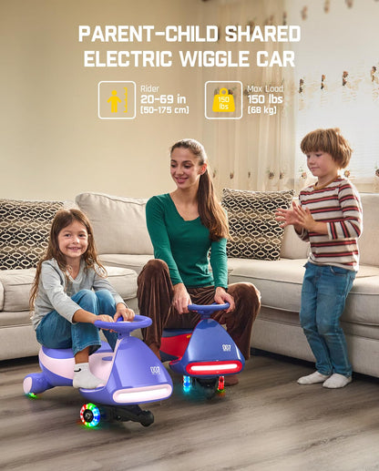 FanttikRide N7 Pro Electric Wiggle Car with Pedal, Rechargeable Battery, CyberWiggle, 2 in 1 Swing Car, 2 Speeds Max 4 Mph, Anti-Rollover, Flashing Wheels, Bluetooth, for Ages 3 and Up, 150 Lbs, Blue