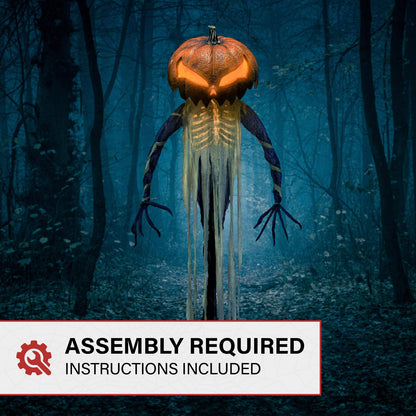Haunted Hill Farm Pumpkin Sentinel by Tekky, Battery-Operated, Motion and Sound Activated Animatronic with Sound Effects and Lights for Indoor or Covered Outdoor Creepy Halloween Decoration