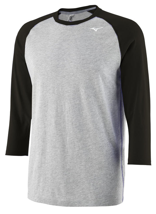 Mizuno Men's Standard 3/4 Practice TEE, Grey-Black, X-Small