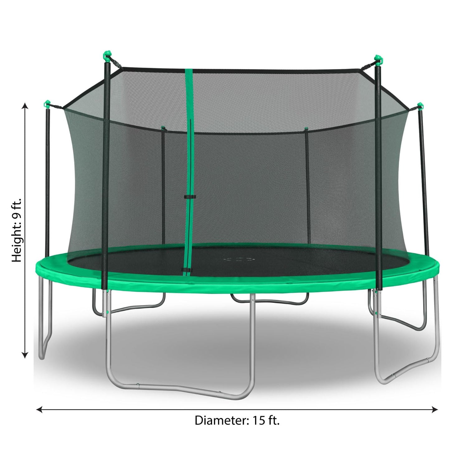 Sportspower Outdoor Kids Trampoline with Safety Enclosure Net and Foam Pad, 15FT Round - Green
