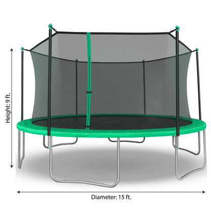 Sportspower Outdoor Kids Trampoline with Safety Enclosure Net and Foam Pad, 15FT Round - Green
