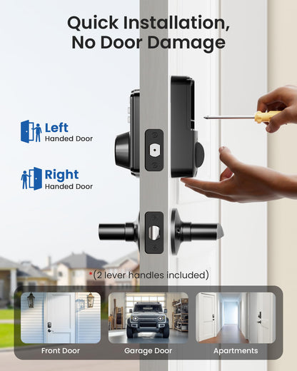 Veise Keyless Entry Door Lock with 2 Lever Handles - Electronic Keypad Deadbolt, Easy Installation Digital Smart Front Door Lock Set, Matte Black