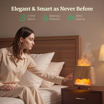 JJNJJN Essential Oil Diffuser for Home: 200ml Aromatherapy Diffuser with Himalayan Pink Salt Rock, Cool Mist Humidifier with Auto Off Function and 9 Colors LED Night Light for Bedroom