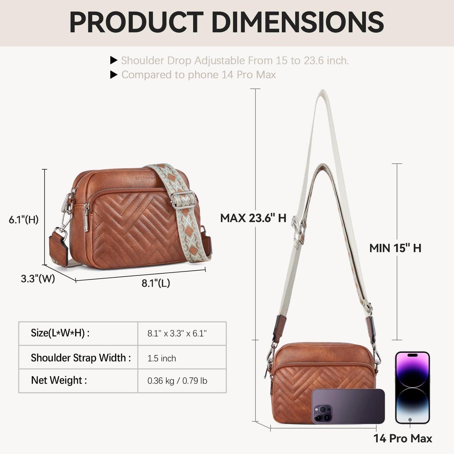 BOSTANTEN Quilted Crossbody Bags for Women Vegan Leather Purses Small Shoulder Handbags with Wide Strap