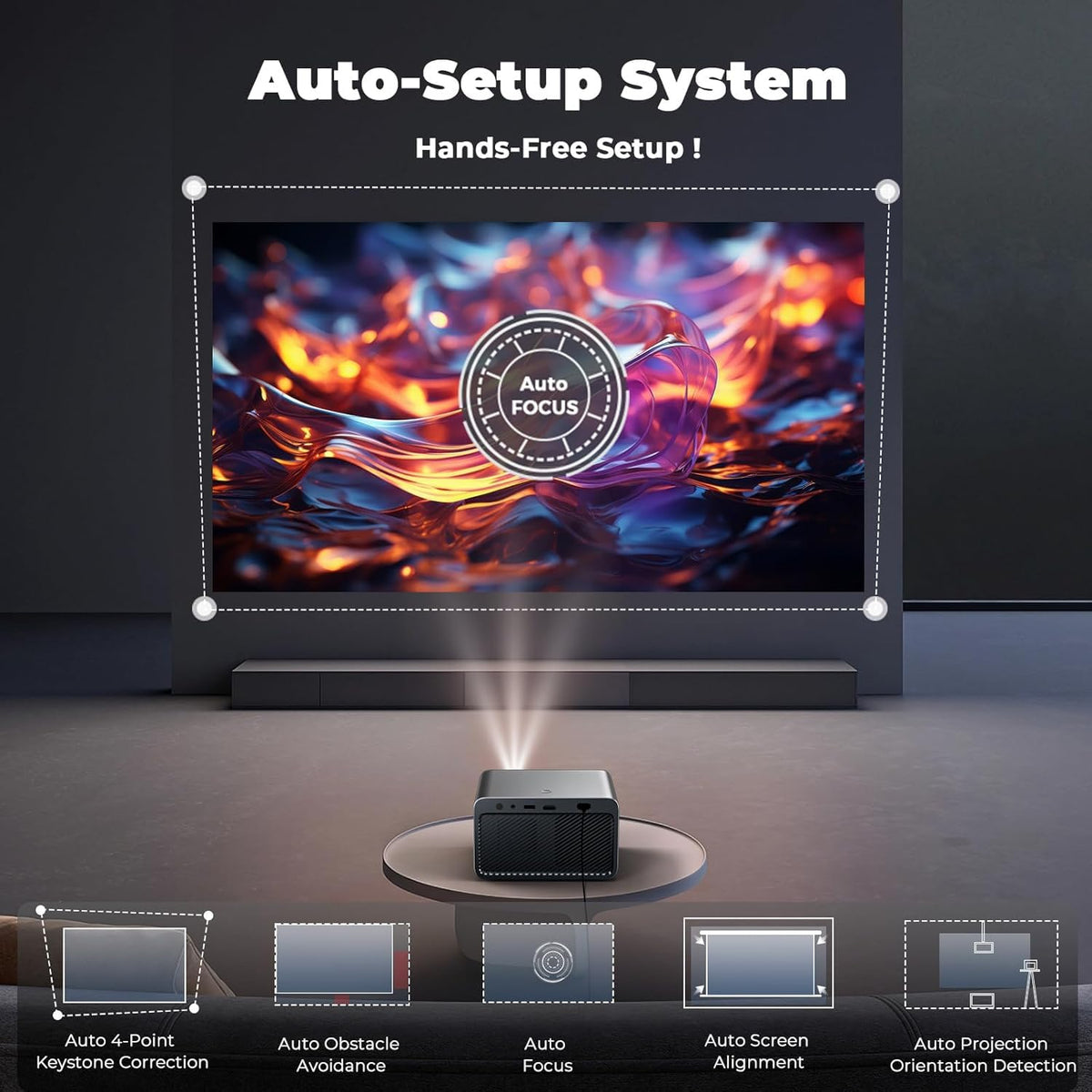 Projector with WiFi and Bluetooth: [1800 ANSI/Ai Auto Focus/800+ Apps/Compatible with Netflix] Outdoor-Projector 4K Support 1080P Smart Live TV Movie Lisowod L03Pro Projector for Home Theater