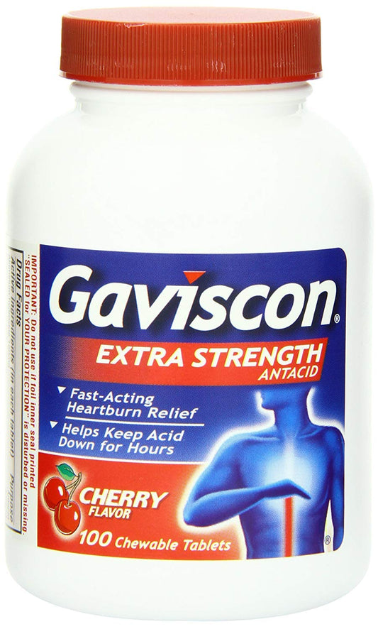 Gaviscon Extra Strength Cherry Chewable Tablet For Fast-Acting Heartburn Relief, 100 Count