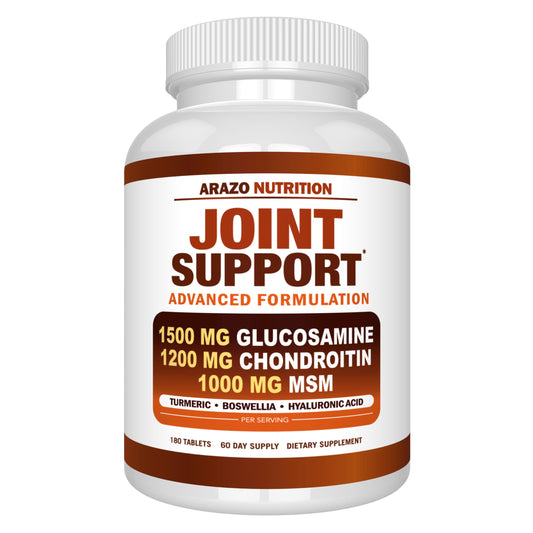 Arazo Nutrition Glucosamine Chondroitin Turmeric Msm Boswellia - Joint Support Supplement for Relief 180 Tablets for Bones, Back, Knees, Hands (180 Tablets)