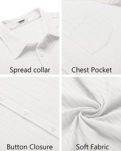 COOFANDY Men's Summer Linen Shirts Short Sleeve Button Down Shirts for Men Fashion Beach Casual Shirt A-White