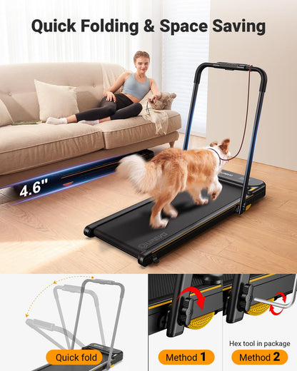UREVO Walking Pad Treadmill, Under Desk Treadmill for Home/Office, Walking Pad with Handle Bar, 2 in 1 Folding Treadmill with Remote Control, APP and LED Display