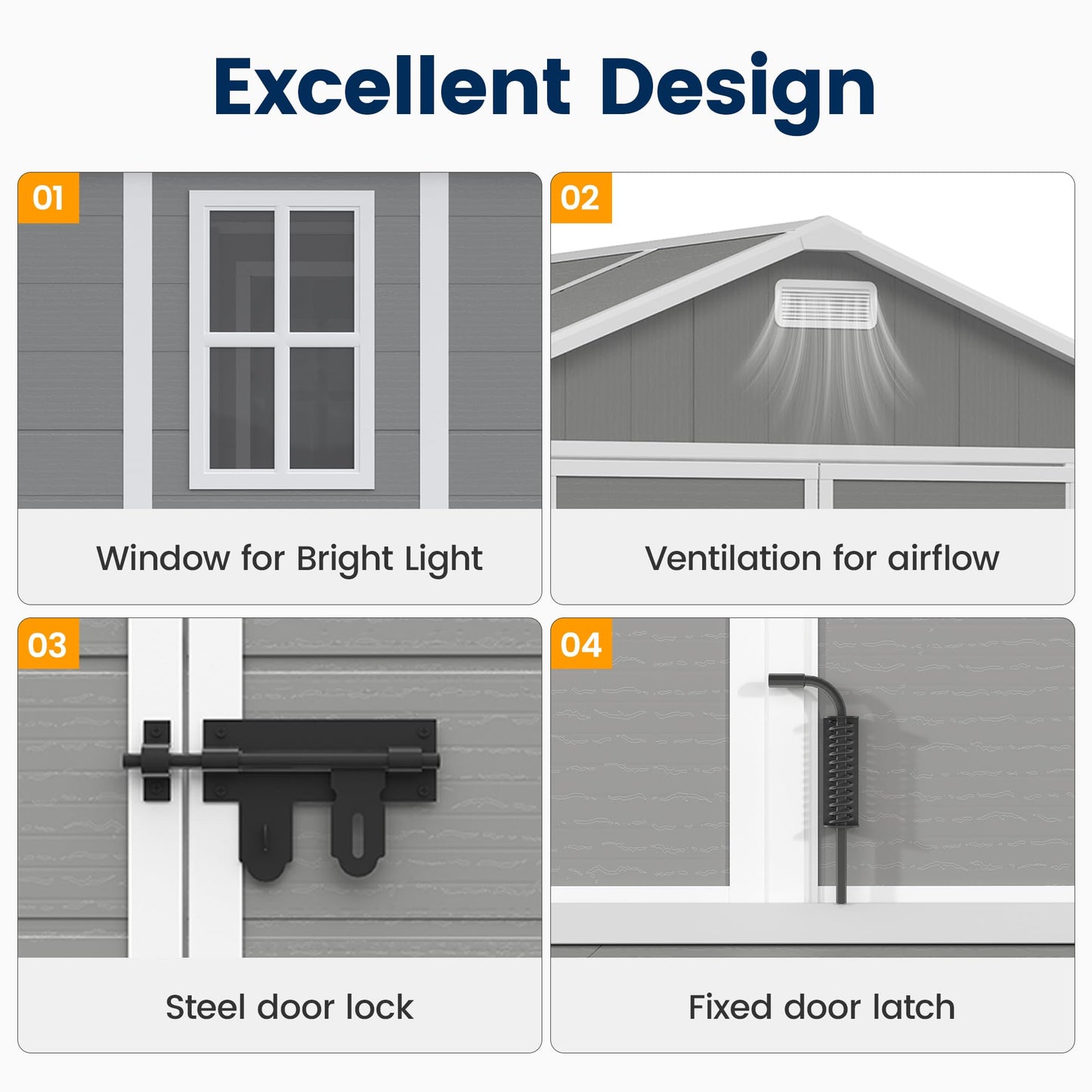UDPATIO Storage Shed 8 x 10 FT, Resin Outdoor Garden Sheds with Floor Plastic Patio Outdoor Storage with Lockable Door for Tool, Bike, Garbage Gray White