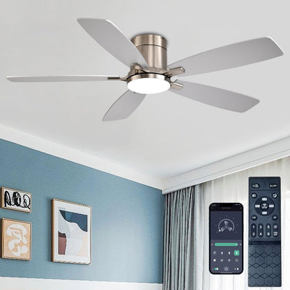 Ayaoty 52 Inch Low Profile Ceiling Fans with Lights and Remote, Flush Mount Modern Ceiling Fan, 3CCT Dimmable DC Ceiling Fan for Bedroom, Living Room, Brushed Nickel