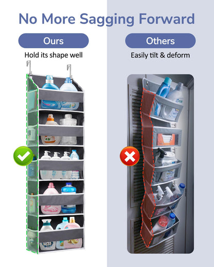 ULG 1 Pack Over Door Organizer with 5 Large Pockets 10 Mesh Side Pockets, 44 lbs Weight Capacity Hanging Storage Organizer with Clear Window Kids Toys, Shoes, Diapers, Dark Grey, 5 Layers