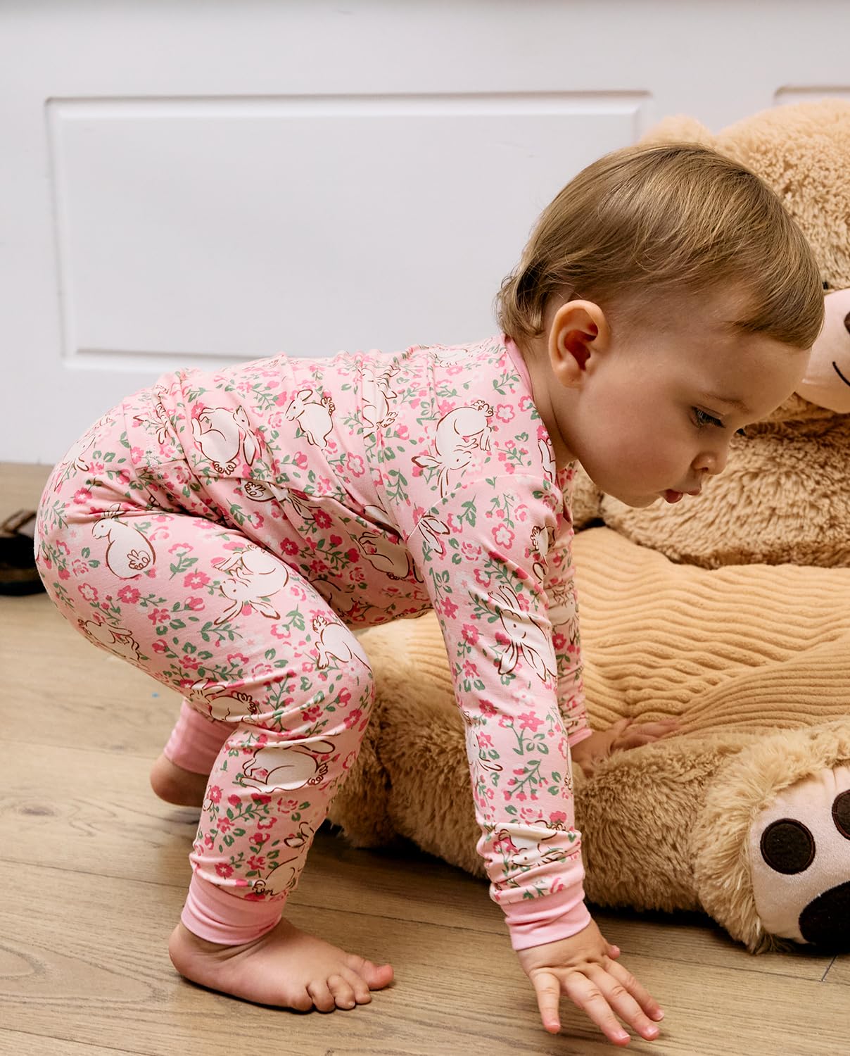 babee Reshinee Bamboo Viscose Toddler Girls Kids Pajama Sets 2-3T Snug fit Long-Sleeve Softness Sleepwear Pjs 2pcs Jammies Floral Bunny