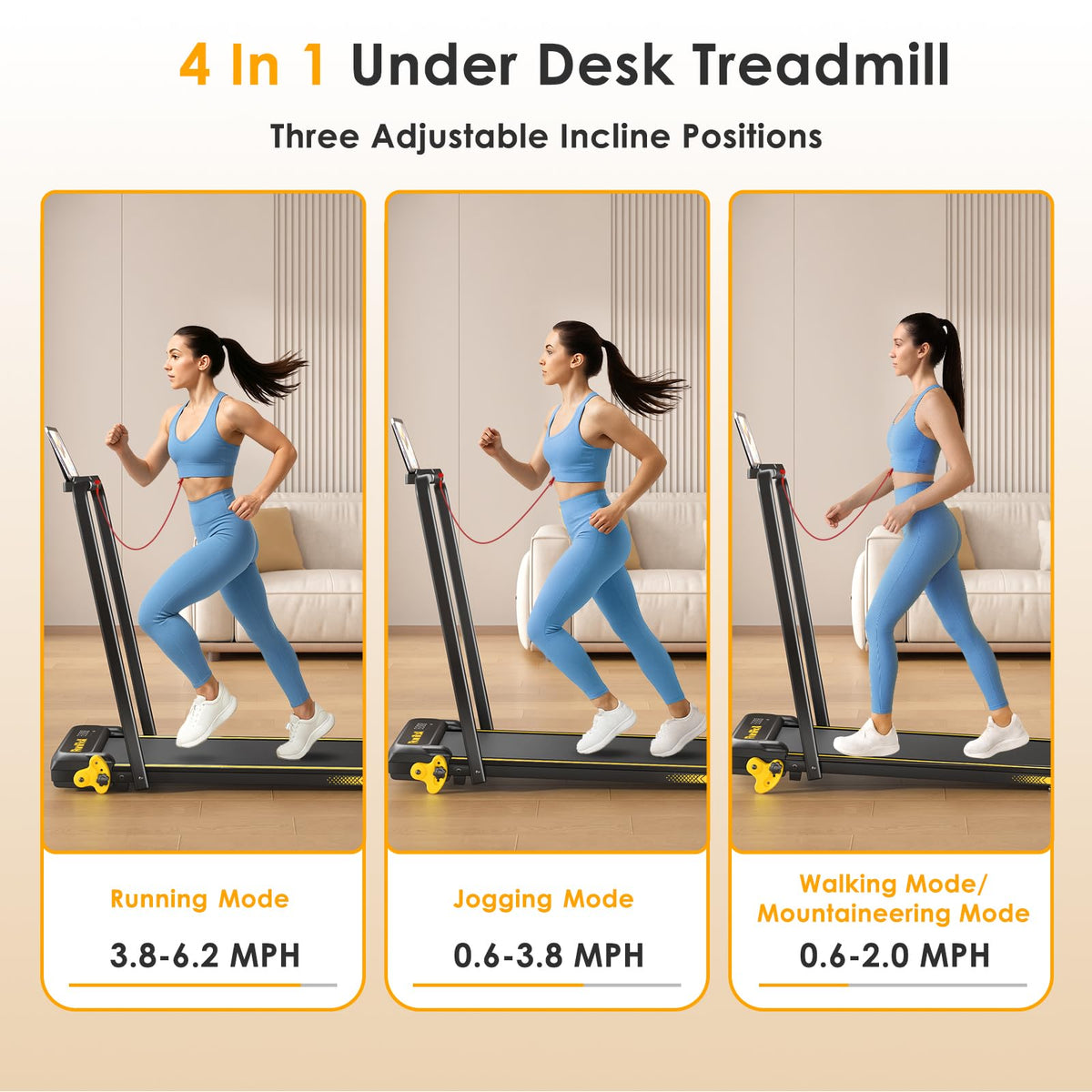 RuniRoX Walking Pad Treadmill with Incline, 3 in 1 Portable with Handle Bar and Lights, Under Desk for Home Office, with LED Display and APP