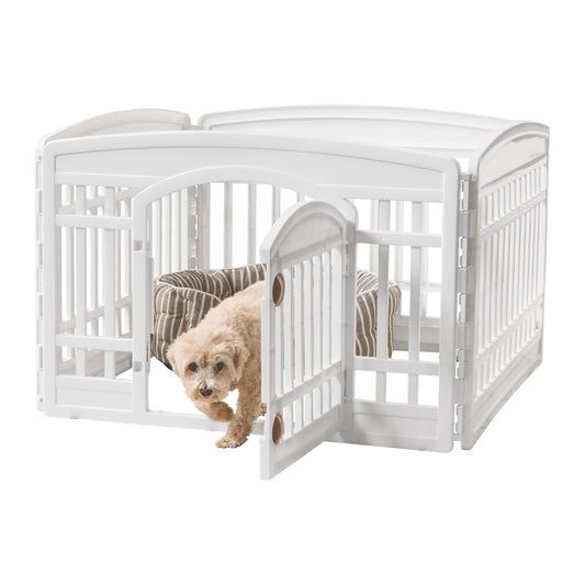 IRIS USA 24" 4-Panel Pet Dog Puppy Playpen with Door, for Puppies and Small Dogs, Keep Pets Secure, Easy Assemble, Fold It Down, Easy Storing, Customizable, White