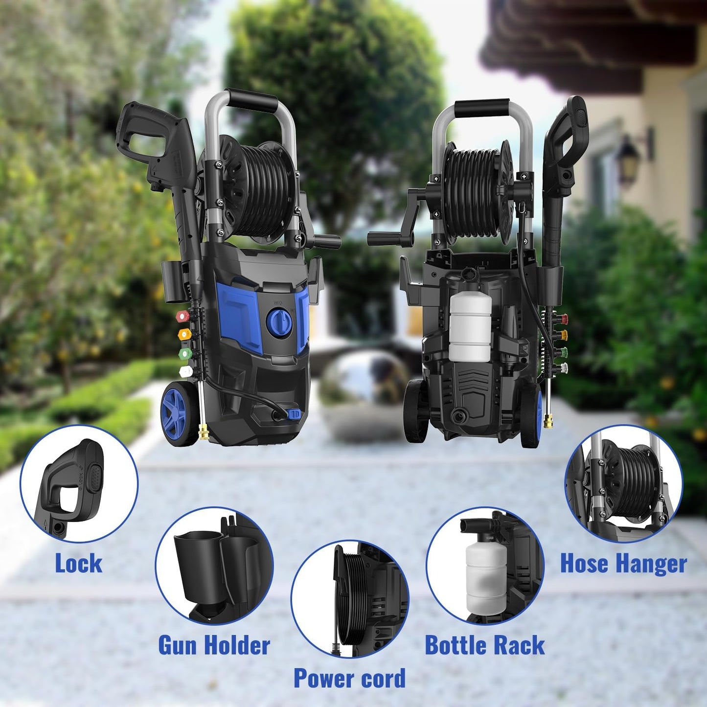 Electric Pressure Washer, 5000PSI Max 3.6 GPM 20FT Hose,35FT Power Cord 4 Different Tips Foam Cannon Power Washer