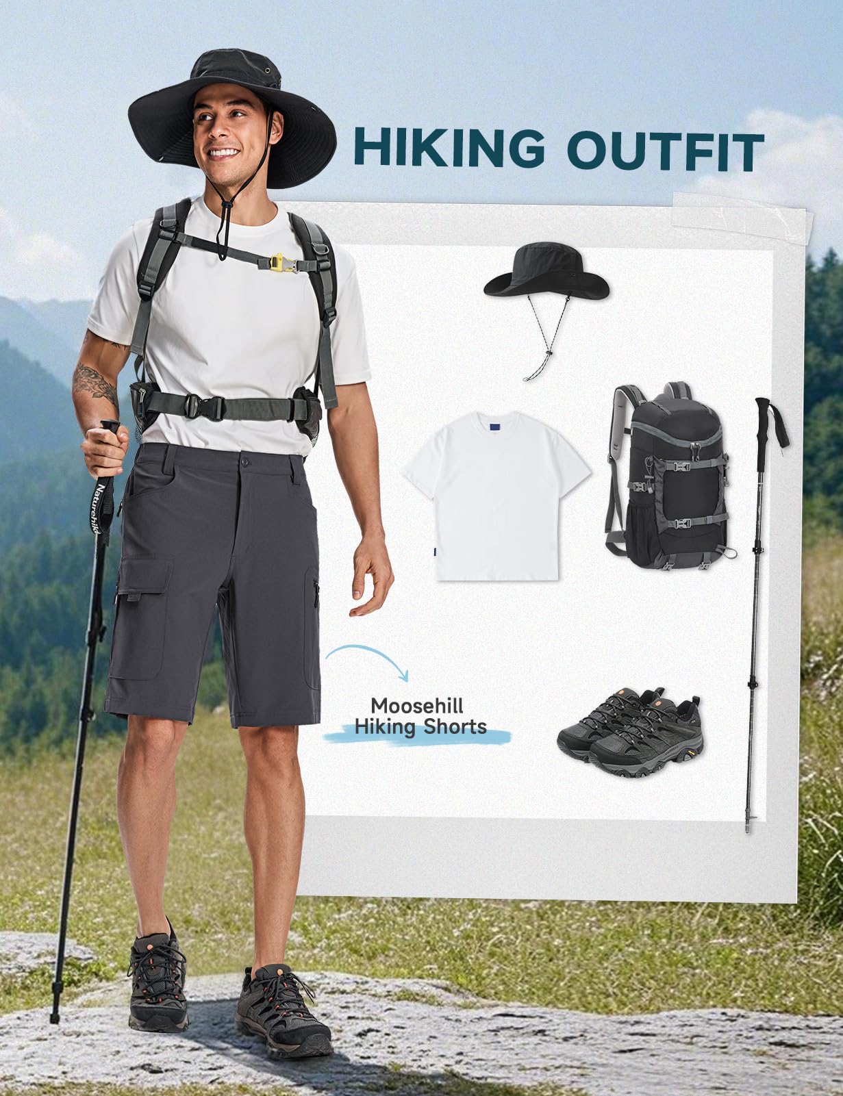 Moosehill Mens Cargo Hiking Shorts Lightweight Water Resistant for Casual Golf Work Tactical Fishing with 6 Pockets(Dark Grey, 36)