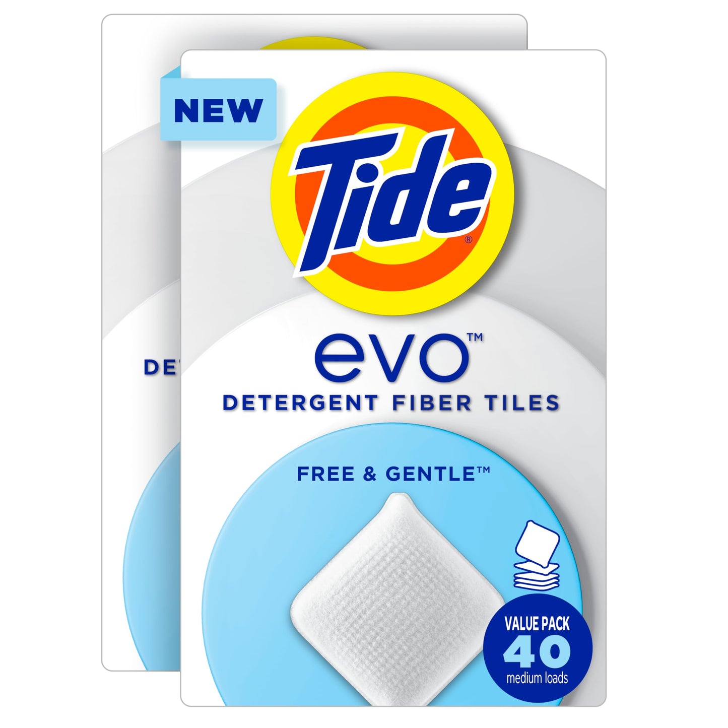 Tide evo Free & Gentle Laundry Detergent Tiles, Fragrance-Free, 40 Medium Sized Loads, Easy to Use, Safe for All Machines and Water Conditions