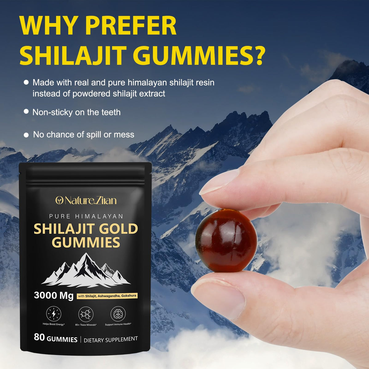 O NATURE . ZIRAN Shilajit Gummies for Men & Women - Shilajit Gold Gummies Rich in Ashwagandha, Gokshura with 85+ Minerals, Authentic Flavor, 100% Natural, 80 Gummies
