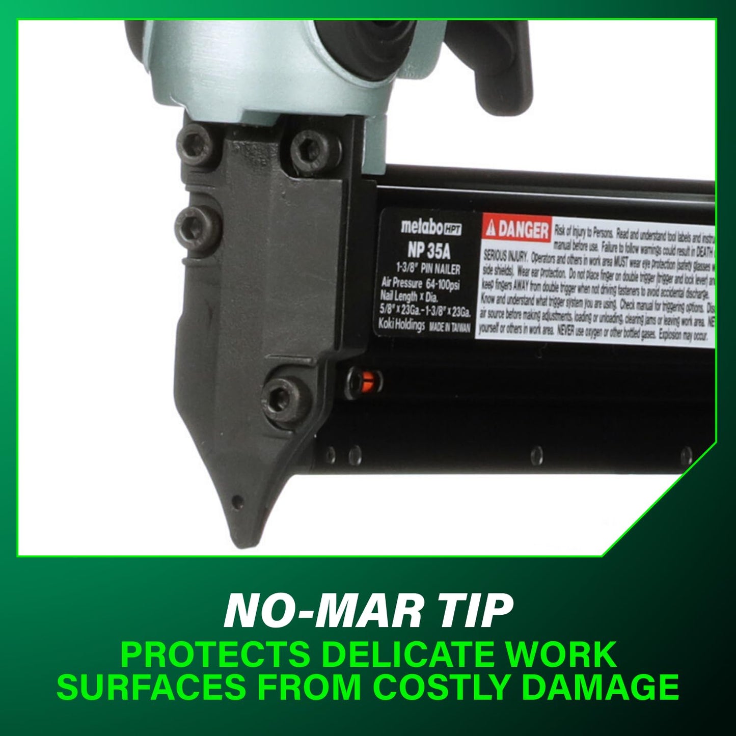 Metabo HPT Pin Nailer, Pro-Preferred Pneumatic Power Nailers for Cabinets, Trim, and Crafting, Makes Invisible Holes, Lightweight 2.0 lbs Tool, 23 Gauge, 5/8" to 1-3/8" Headless Micro Pins, NP35A