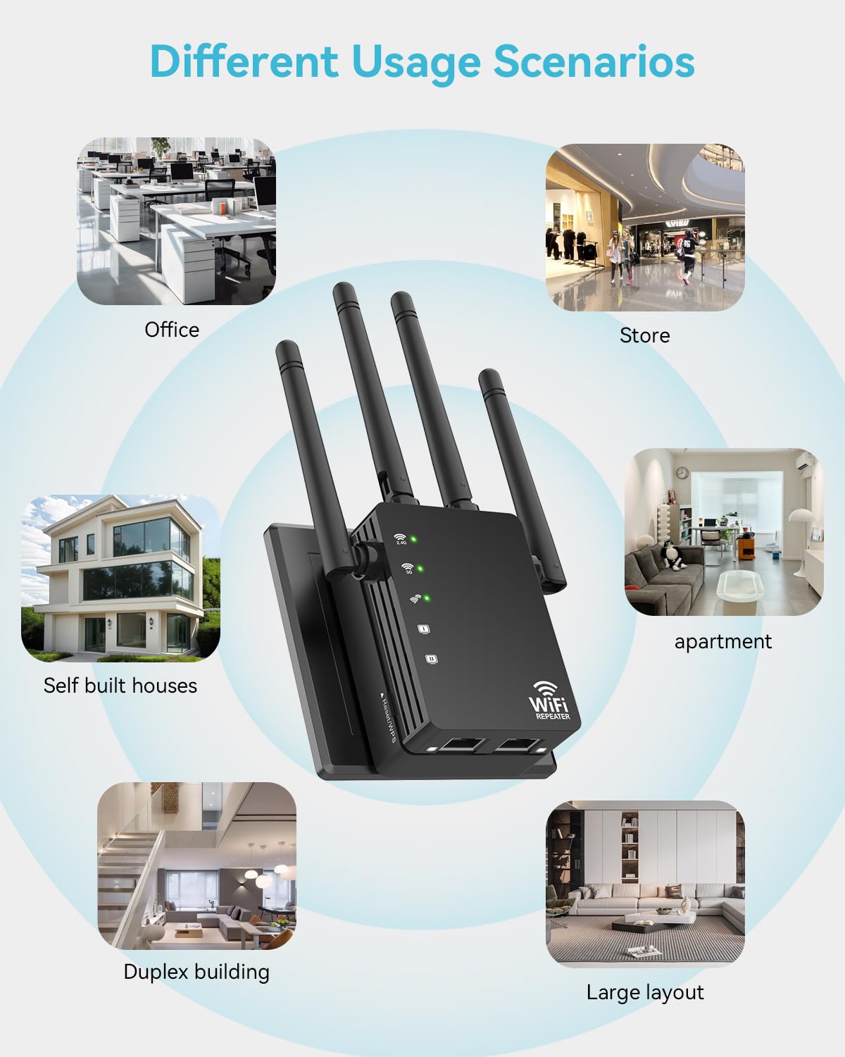 WiFi Extender Signal Booster Covers 12880 Sq.ft, WiFi Extender for Home and Outdoor, Compatible with 105 Devices, Dual Band 5GHz/2.4GHz, WiFi Repeater Range Extender
