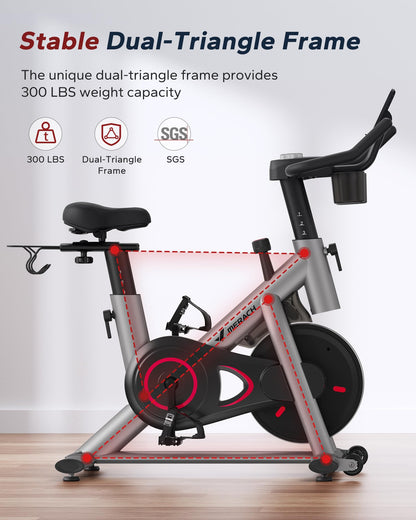 MERACH Exercise Bike, Brake Pad/Magnetic Stationary Bike with Exclusive App, Low Noise Indoor Cycling Bike with 270LBS Weight Capacity, Dumbbell Rack and Fitness Courses for Weight Loss