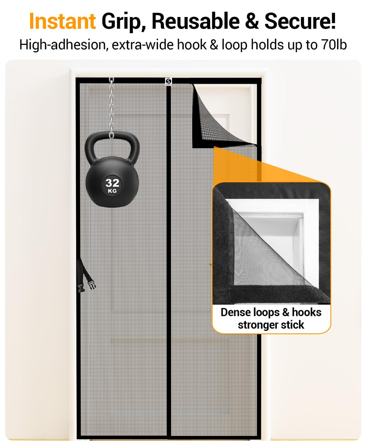 SOLODOTO Magnetic Screen Door For 36" x 82" Door– Military-Grade Fiberglass Screen Door Mesh, 10X More Durable, 4X Stronger Door Screen Magnetic Closure, 2X Stronger 3M Adhesive, Hands-Free, Bug-Proof