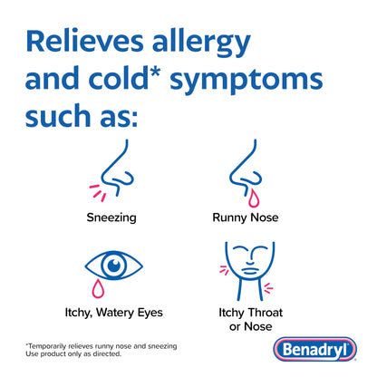 Benadryl Ultratabs Antihistamine Allergy Relief Medicine, 25 mg Diphenhydramine HCl Tablets for Relief of Cold & Allergy Symptoms Such as Sneezing, Runny Nose, & Itchy Eyes & Throat, 48 ct