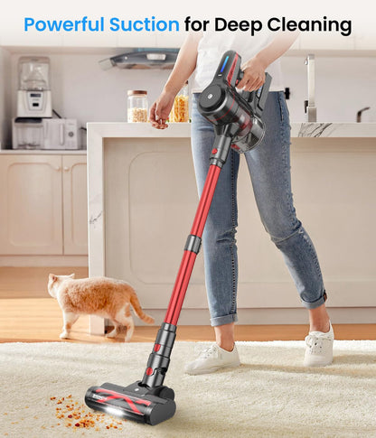 CHEBIO Cordless Vacuum Cleaner, Stick Vacuum with Powerful Suction, 45Mins Runtime Vacuum Cleaners for Home, Anti-tangle and 1.5L Dust Cup, 6 in 1 Lightweight Vacuum for Hardwood Floor Carpet Pet Hair