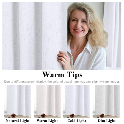 H.VERSAILTEX Linen Blackout Curtains 63 Inches Long 100% Blackout Thermal Insulated Textured Linen Look Curtain Draperies Anti-Rust Grommet, Energy Saving with White Liner, 2 Panels, Bright White