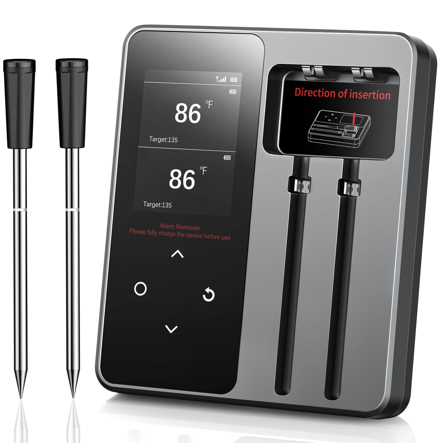 Wireless Meat Thermometer with App Control, 600FT Bluetooth Range, Dual Probes & 6 Sensors, 0.5S Instant Read, LCD Display, IP67 Waterproof Real-Time Monitoring & Smart Alerts for BBQ, Grill, Oven