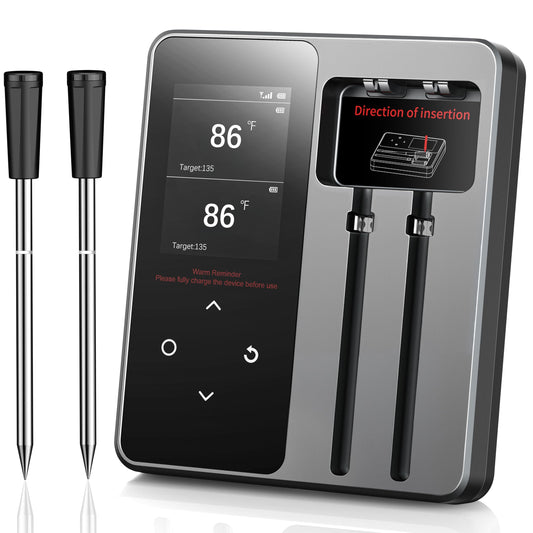 Wireless Meat Thermometer with App Control, 600FT Bluetooth Range, Dual Probes & 6 Sensors, 0.5S Instant Read, LCD Display, IP67 Waterproof Real-Time Monitoring & Smart Alerts for BBQ, Grill, Oven