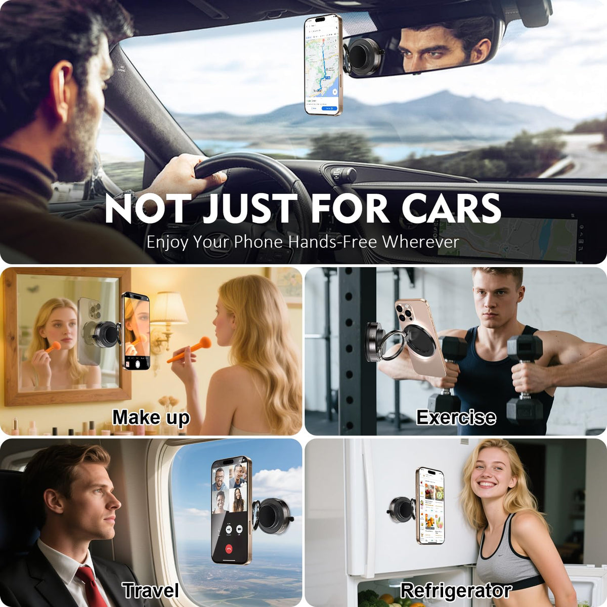 Suction Cup Phone Mount 360° Rotatable Dual-Axis Phone Stand Vacuum Magnetic Car Phone Holder for Mag-Safe 98LBS Portable Cell Phone Holder for Makeup/Gym/Mirror,IP Hone 16 15 14 13 12 All Smartphone