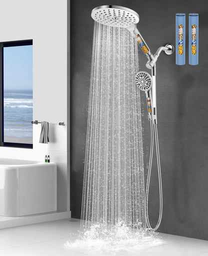 MakeFit Dual Filtered Rain Shower Head Combo, High Pressure Handheld Shower Head with Adjustable Bar - Rainfall Shower Head And Showerhead with Filter for Hard Water - Removes Chlorine