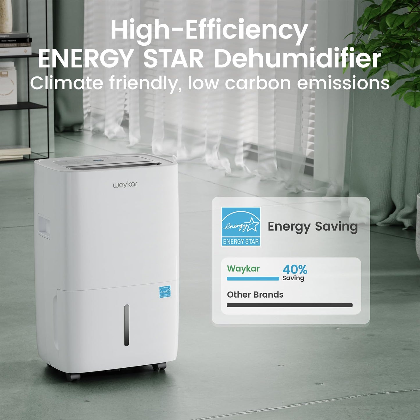 Waykar 80 Pints Energy Star Dehumidifier for Spaces up to 5,000 Sq. Ft at Home, in Basements and Large Rooms with Drain Hose and 1.14 Gallons Water Tank (JD025CE-80)