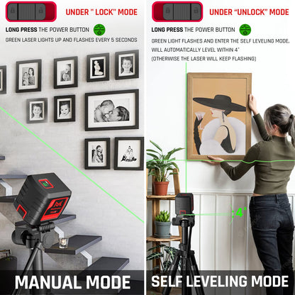 Motovera Laser Level, 100 feet Self Leveling Laser Level, Green Cross Line Rotary Lasers, 4 Brightness Adjustment, Manual Self leveling and Pulse Mode, IP54 Waterproof Battery Carrying Bag Included
