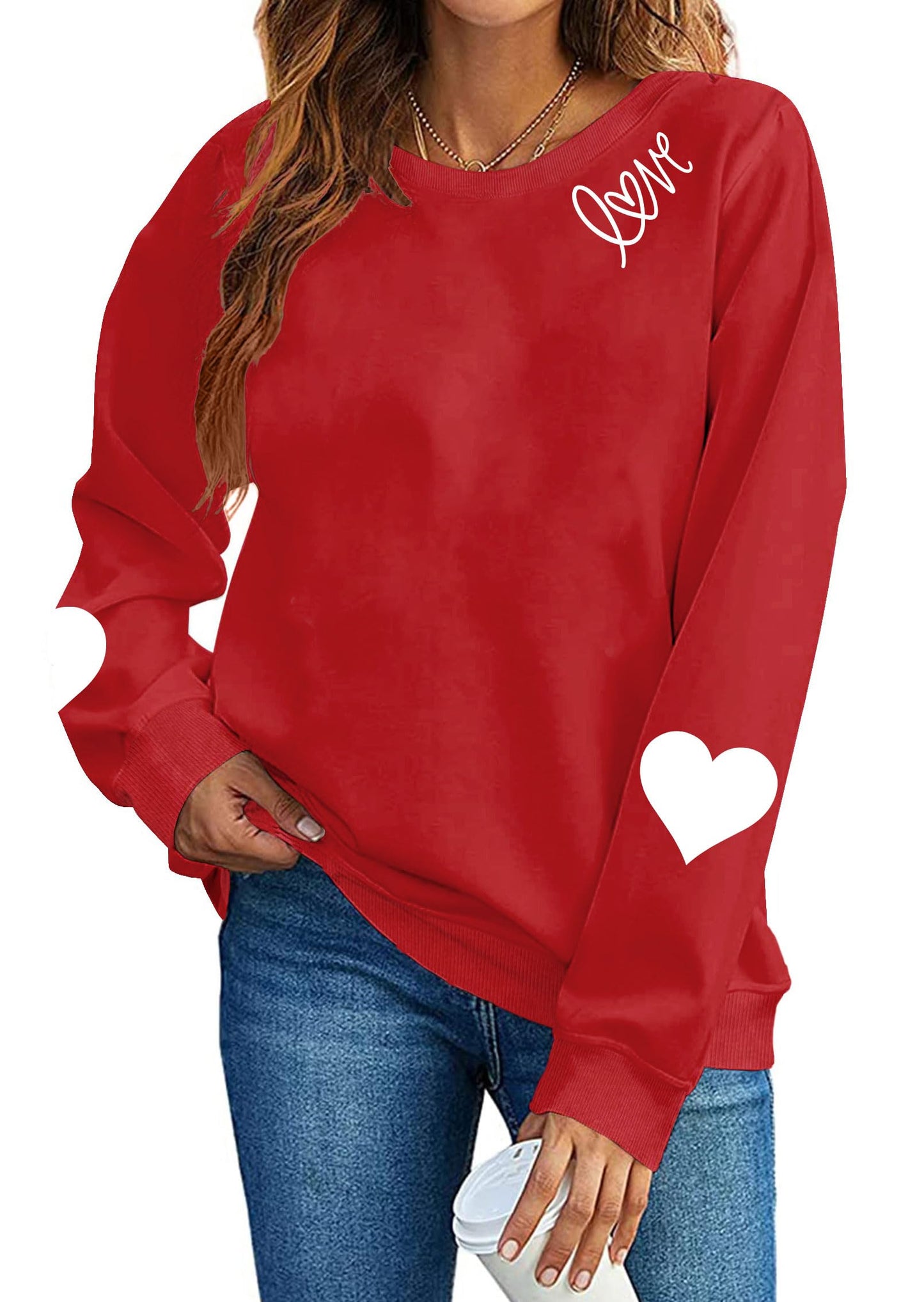 LHBNK Valentines Sweatshirt for Women Love Heart Shirts Funny Valentine Pullover Casual Long Sleeve Tops