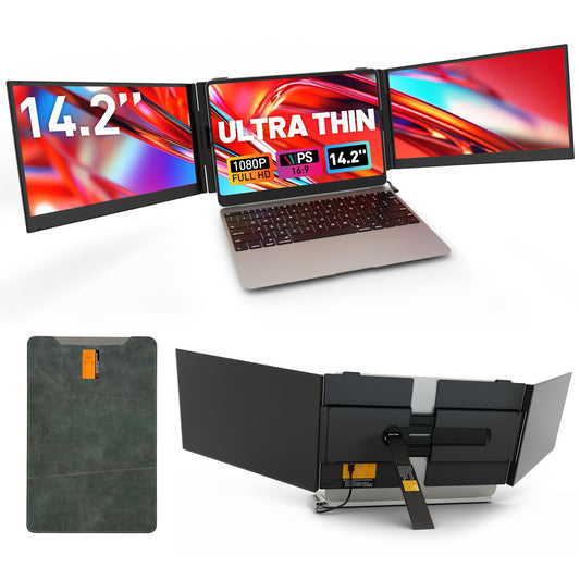 One Cable Connection Laptop Screen Extender Monitor Portable, Ultra Thin 14.2" 1080P FHD Lightweight Triple Screen,Fit for 13-17" Laptop, Plug & Play Compatiable with Win/Mac/Chrome/Android/Switch