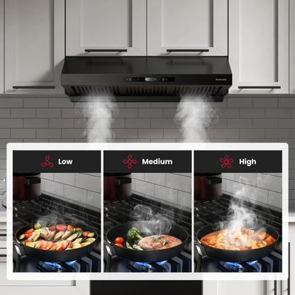 GASLAND Master 36 Inch Under Cabinet Range Hood, Matte Black, 700 CFM for Heavy-Duty Cooking Kitchen Exhaust Fan, 3-speed Powerful Stove Vent Hood 67dB, Three Filters Vent Hood with 5000K LED light