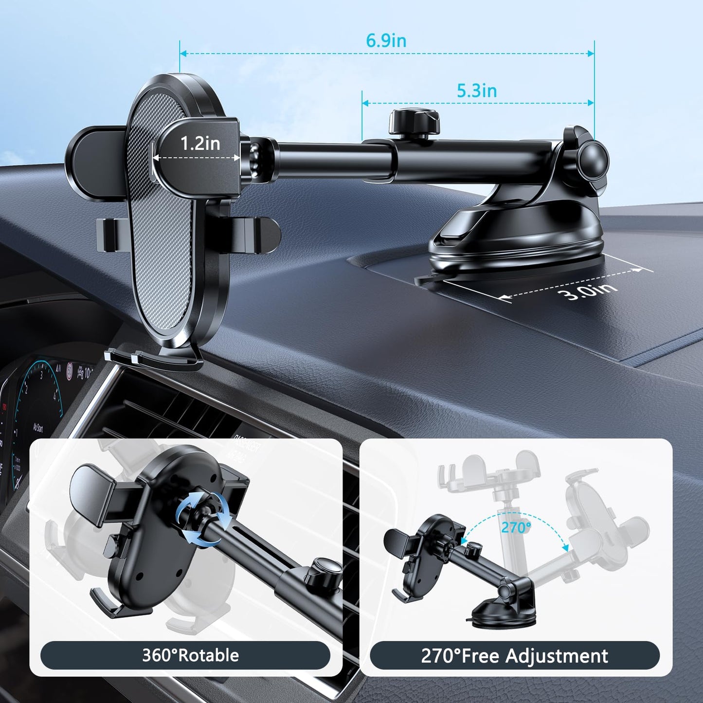 Miracase Car Phone Holder, Phone Holders for Your Car with Suction Cup Base, Universal Powerful Suction Cell Phone Car Mount for Dashboard, Automobile Phone Mount Car for iPhone Samsung Smartphones