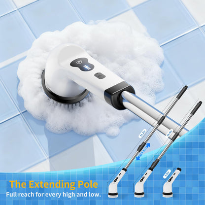 Electric Spin Scrubber, Ultimate Household Cleaning Brush with 90Min Runtime & 8 Heads & 2 Modes- 52in Electric Shower Scrubber Deep Clean for Bathroom Grout, Oven, Shower, Tile & Car, IPX6 Waterproof