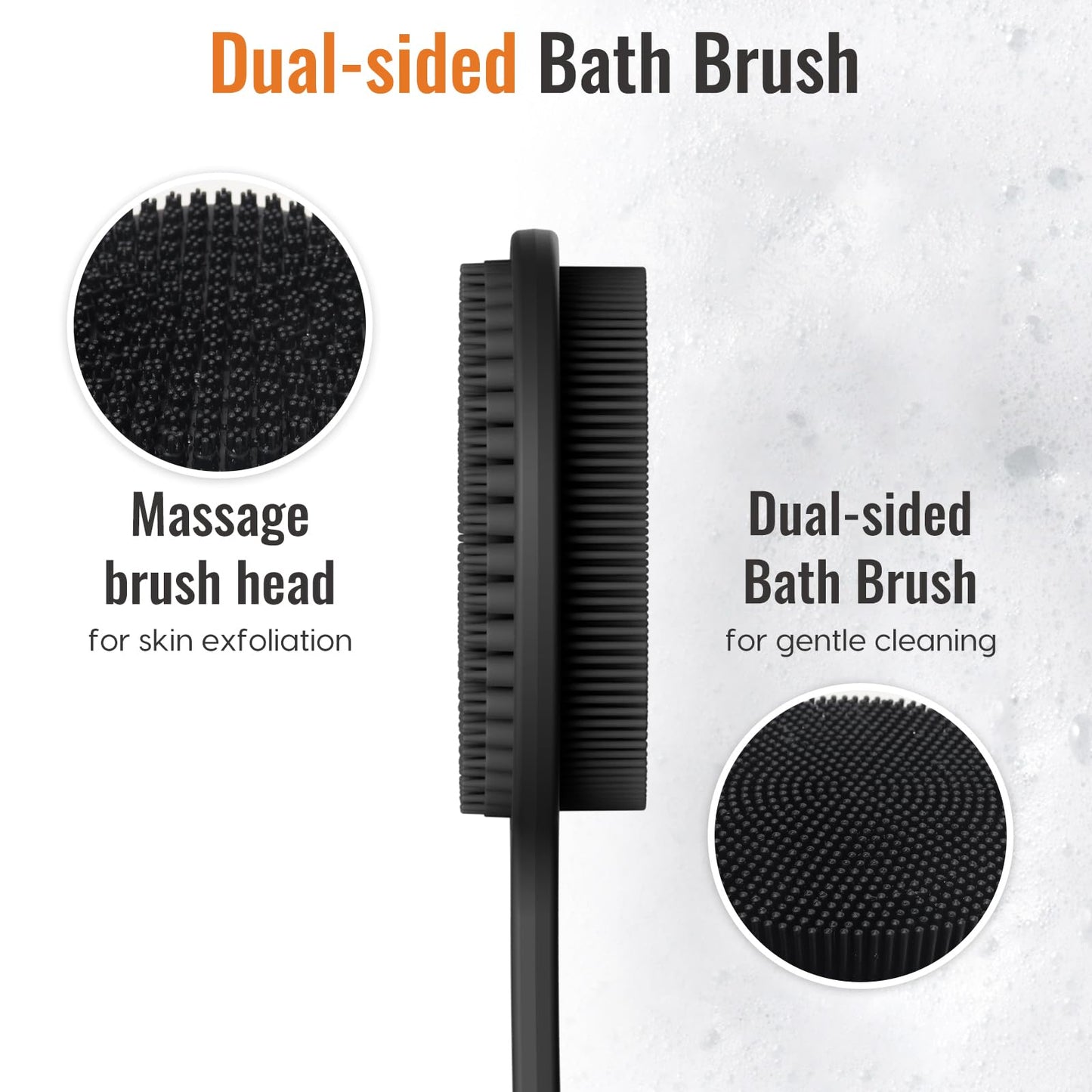 Silicone Back Scrubber for Shower, 17in Lengthen Long Handle Body Brush, Double Sided Shower Brush for Shower Exfoliating and Massage Can Produce Rich Foam, Long Handle Back Scrubber for Men