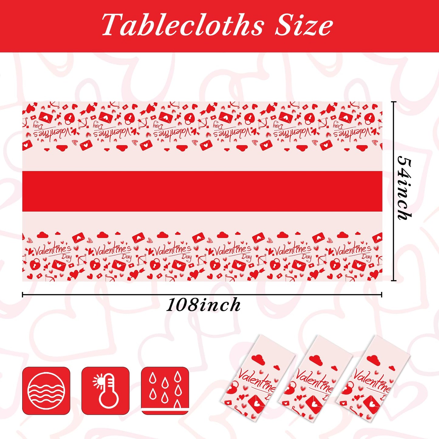 Childom Valentines Day Tablecloth for Valentines Day Decorations Party,3 Pack Disposable Plastic Valentines Table Cloths 54" x 108" Pink Table Cover,Valentines Decor for Wedding Engagement Anniversary
