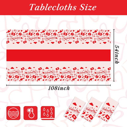 Childom Valentines Day Tablecloth for Valentines Day Decorations Party,3 Pack Disposable Plastic Valentines Table Cloths 54" x 108" Pink Table Cover,Valentines Decor for Wedding Engagement Anniversary