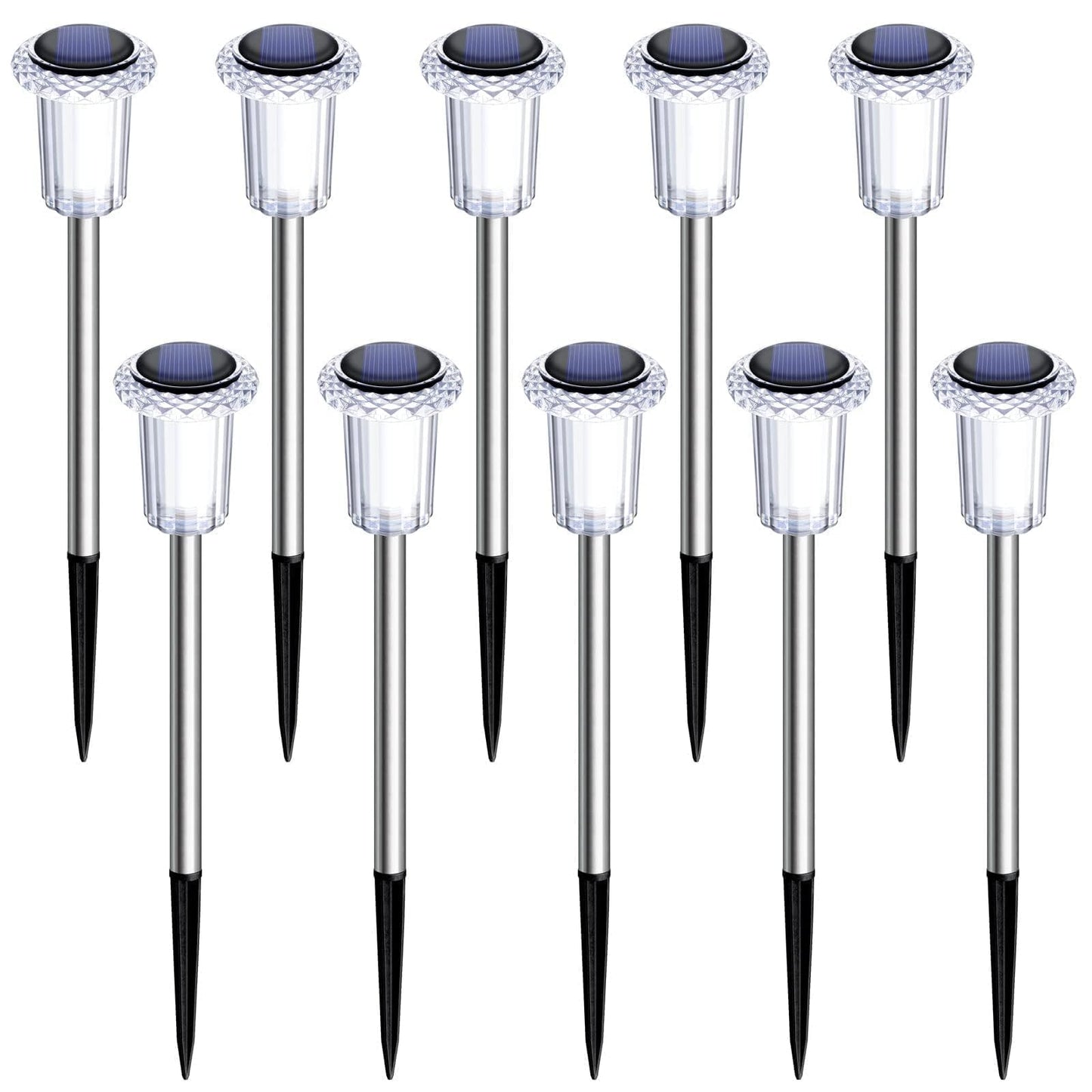 DenicMic Solar Lights Outdoor Pathway Lights 6000K LED Waterproof Acrylic Lamp Head Stainless Steel Stake for Yard Garden Landscape Path Walkway Driveway Patio Lawn (Cold White 10Pack)