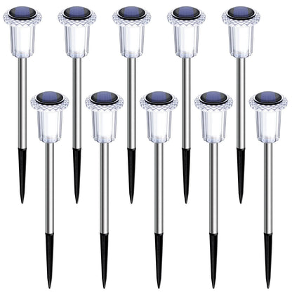 DenicMic Solar Lights Outdoor Pathway Lights 6000K LED Waterproof Acrylic Lamp Head Stainless Steel Stake for Yard Garden Landscape Path Walkway Driveway Patio Lawn (Cold White 10Pack)