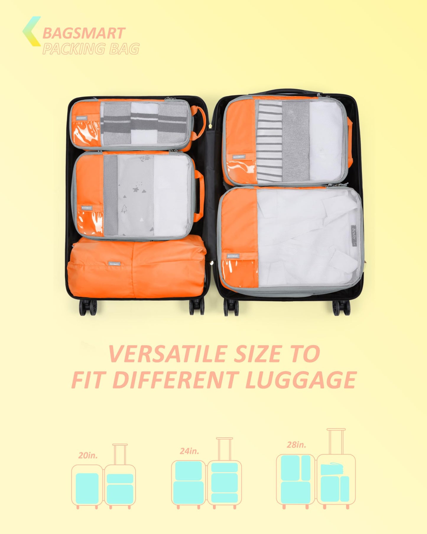 BAGSMART 6 Set Compression Packing Cubes for Travel, Lightweight Vacation Travel Essentials, Travel Accessories for Suitcase Organizer Bags Set, Durable Luggage Organizer Travel Bags